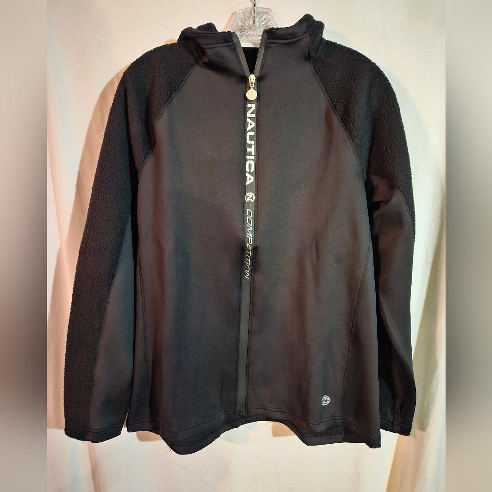 Nautica Competition Women's Sherpa Trimmed Full Zip Hoodie In Black Size Large